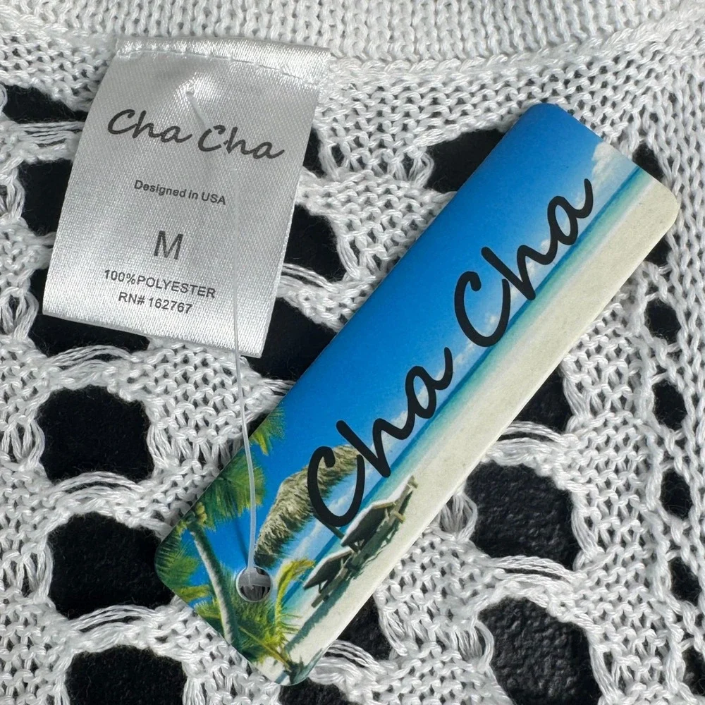 Cha Cha White‎ Crochet Knit Maxi Dress Cover Up Sleeveless V Neck M
